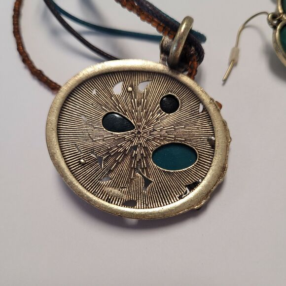 Art to Wear Boho Choker Necklace Earring Set Retro Art Deco Bead Stone Cabochon - Picture 4 of 6